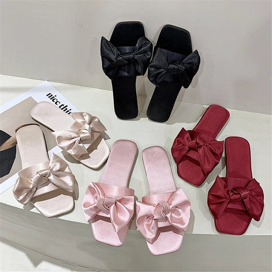 New Fashion Satins Slippers Luxury Women Peep Toe Sandals With Silk Bow-SH-1168