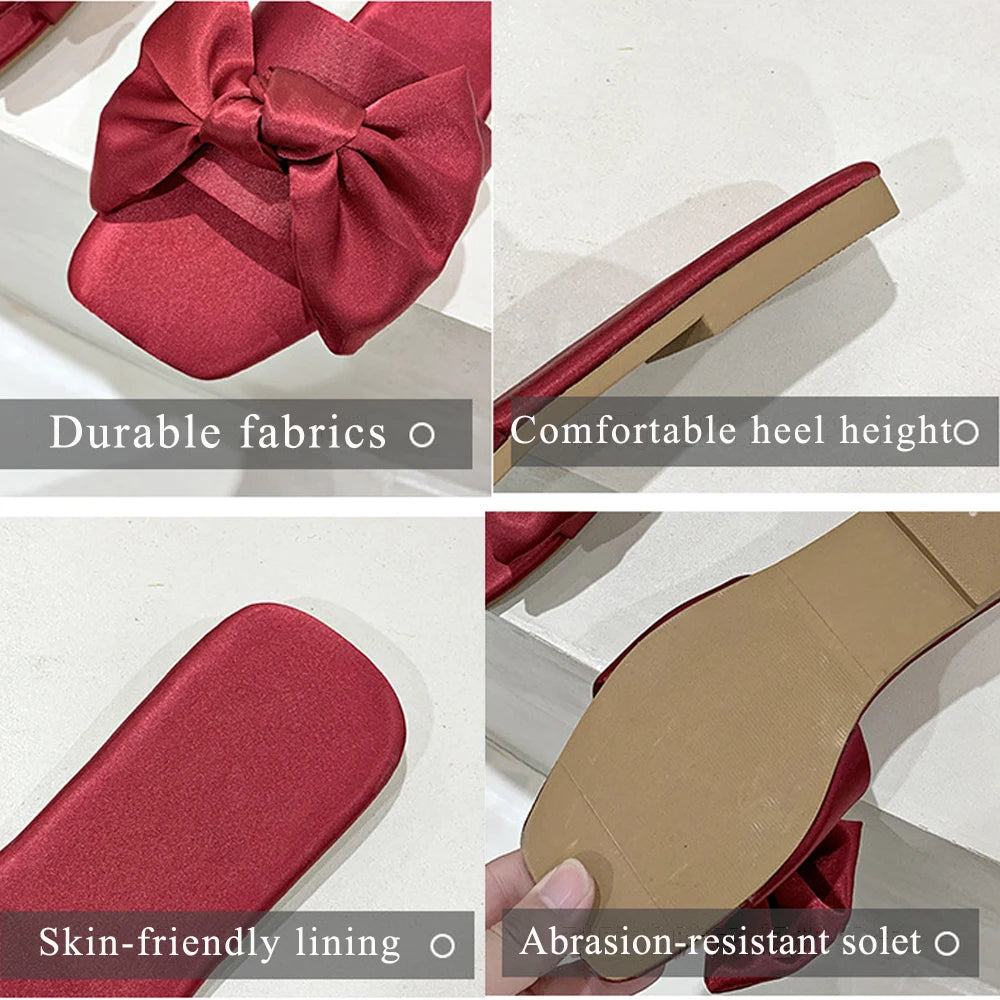 New Fashion Satins Slippers Luxury Women Peep Toe Sandals With Silk Bow-SH-1168