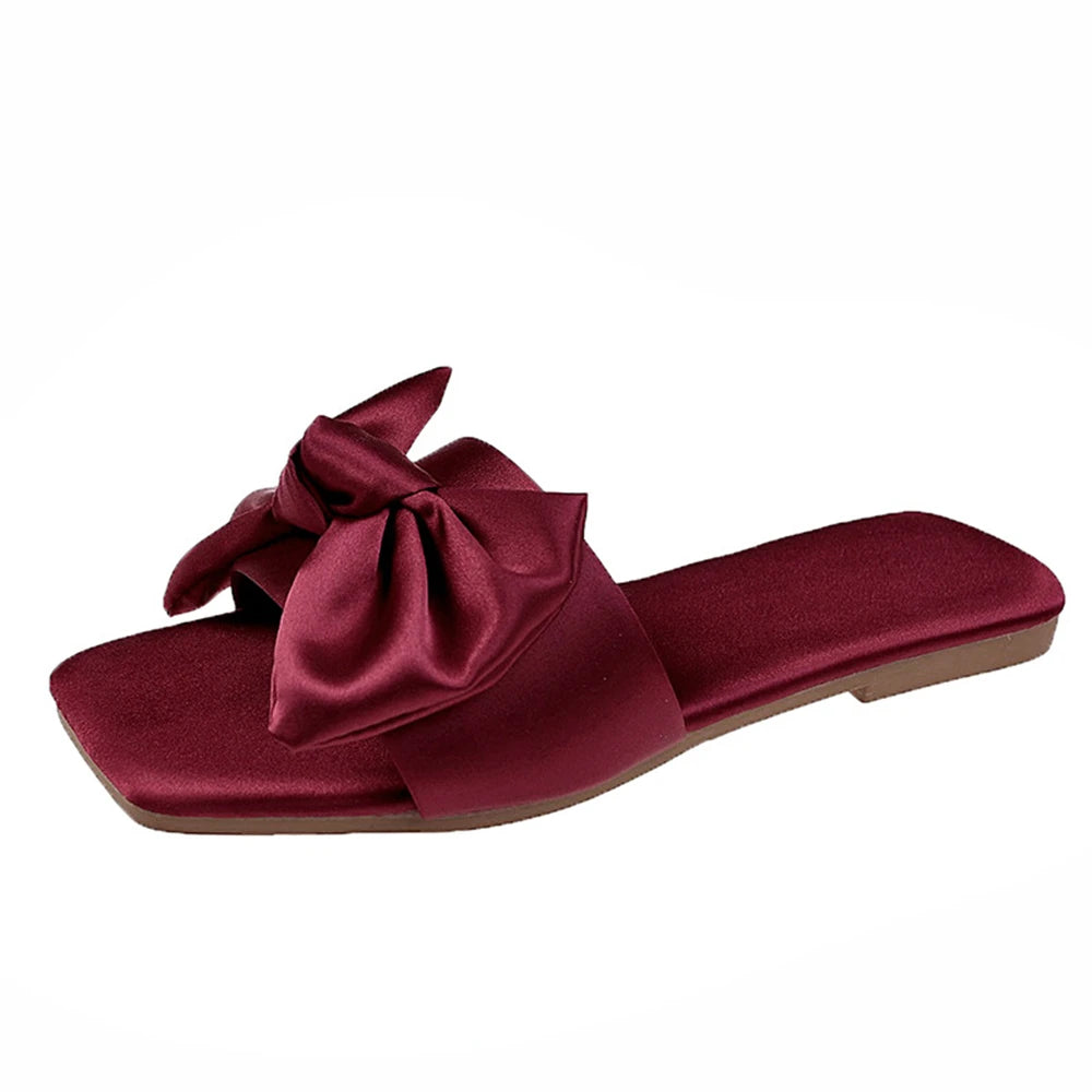 New Fashion Satins Slippers Luxury Women Peep Toe Sandals With Silk Bow-SH-1168