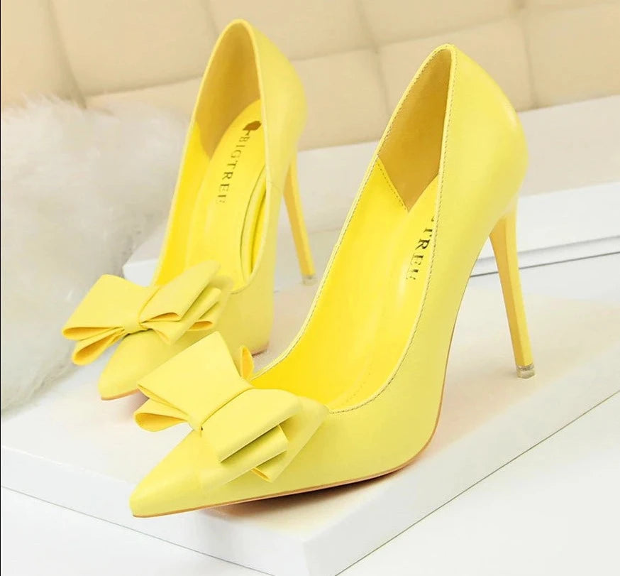 BIGTREE Bowknot Sweet Pumps Heels Soft Leather Women Stiletto-SH-1019