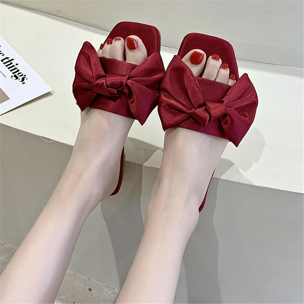 New Fashion Satins Slippers Luxury Women Peep Toe Sandals With Silk Bow-SH-1168