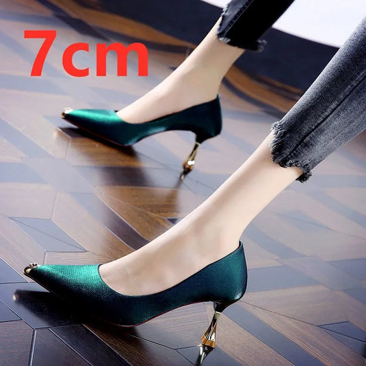 Women Sweet Green Pu Leather lady black summer Heels-SH-1073