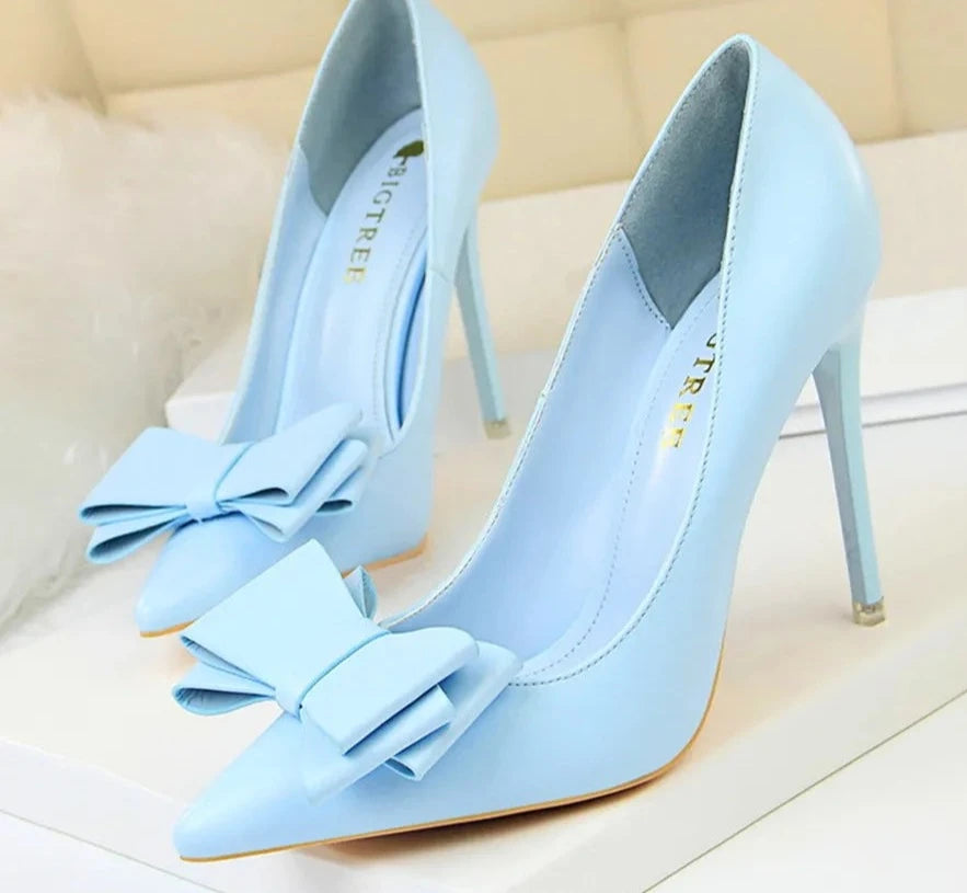 BIGTREE Bowknot Sweet Pumps Heels Soft Leather Women Stiletto-SH-1019