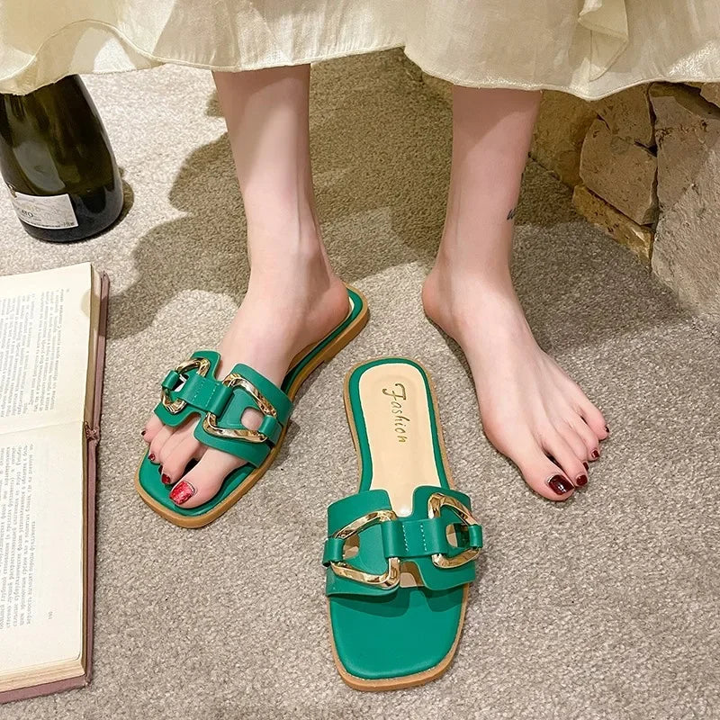 Summer Slippers Flat Women's Home Beach Floors Luxury Slides Designer-SH-1166