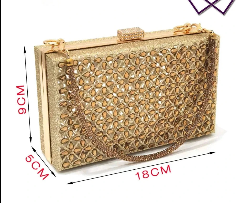 Women Hollowed Out Embroidery Design Gold Color Pointed-Toe and Bags Set-SH-1081