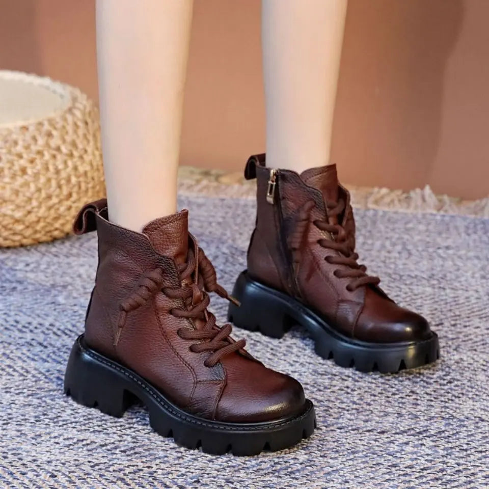 Booties Chunky Platform Fur Short Shoes for Women Biker Female Ankle Boots Combat Punk Style-SH-1198