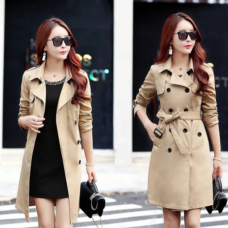 Purple Windbreaker Women's Mid-Length Trench Coat Slim Waist With Belt Outwear-JC-1062