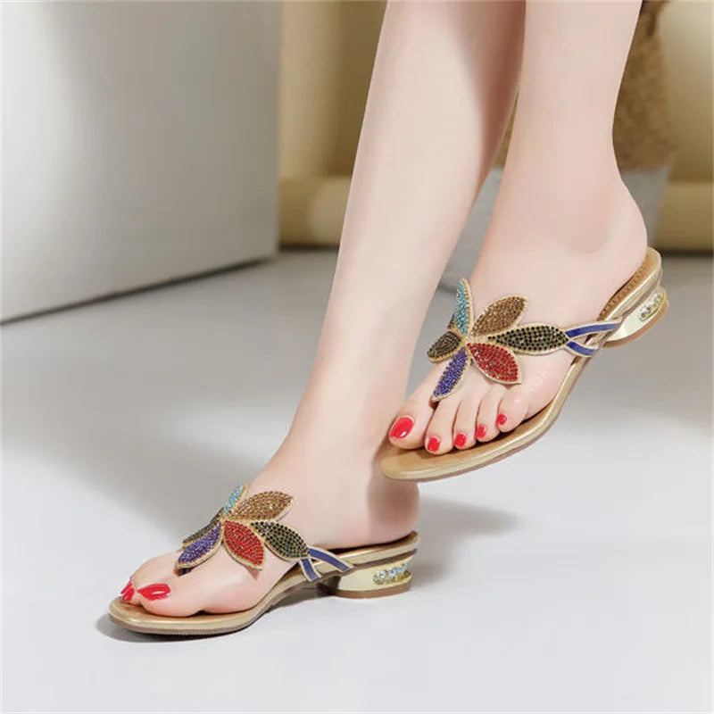 Women Crystal Slippers Glitter Flat Soft Bling Female Flip Flops-SH-1133