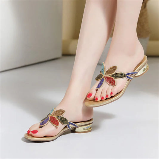 Women Crystal Slippers Glitter Flat Soft Bling Female Flip Flops-SH-1133