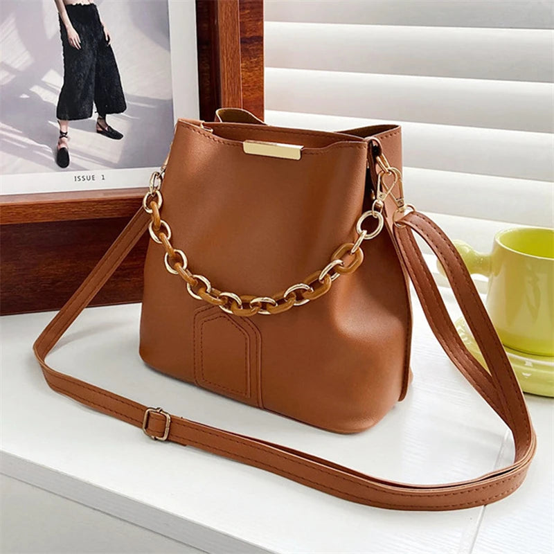 Elegant Female Chain Tote Bucket Bag Women Chain Pu Leather-BG-1071