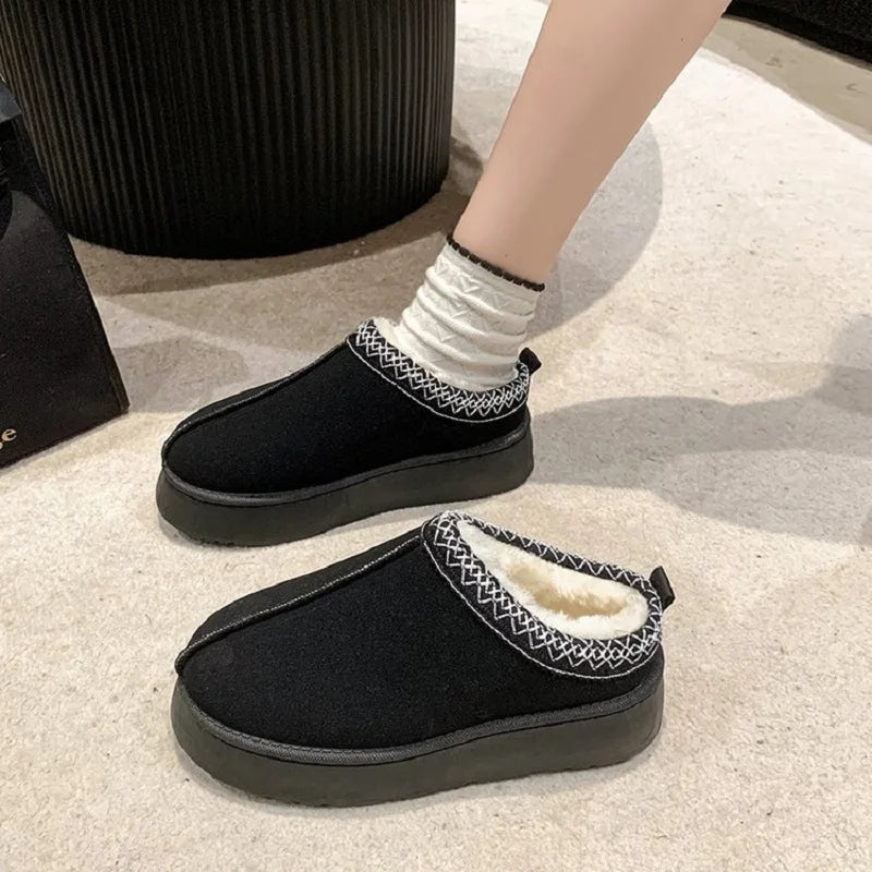 Winter Women Leather  Lazy Loafers Boots Woman Lady Flat Bottine Botas SH-1036