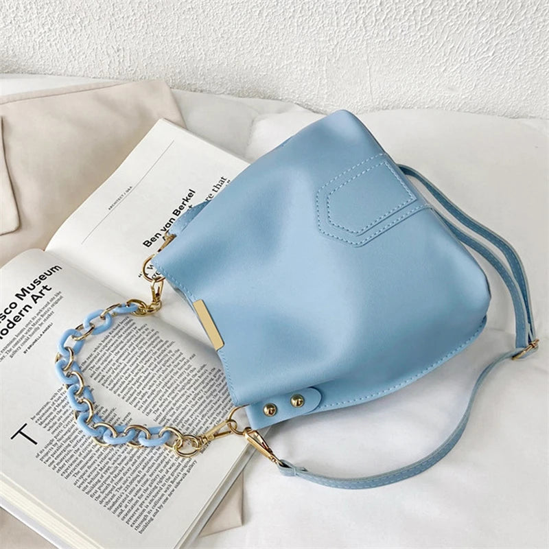 Elegant Female Chain Tote Bucket Bag Women Chain Pu Leather-BG-1071