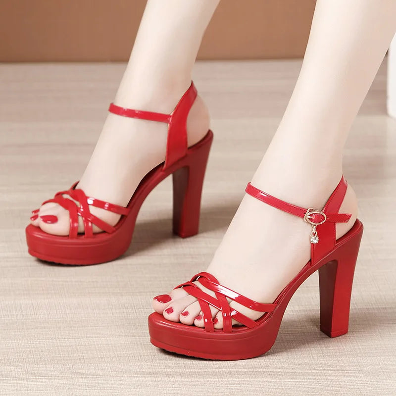 Women's Sandals Heels Patent Leather Platform Summer-SH-1100