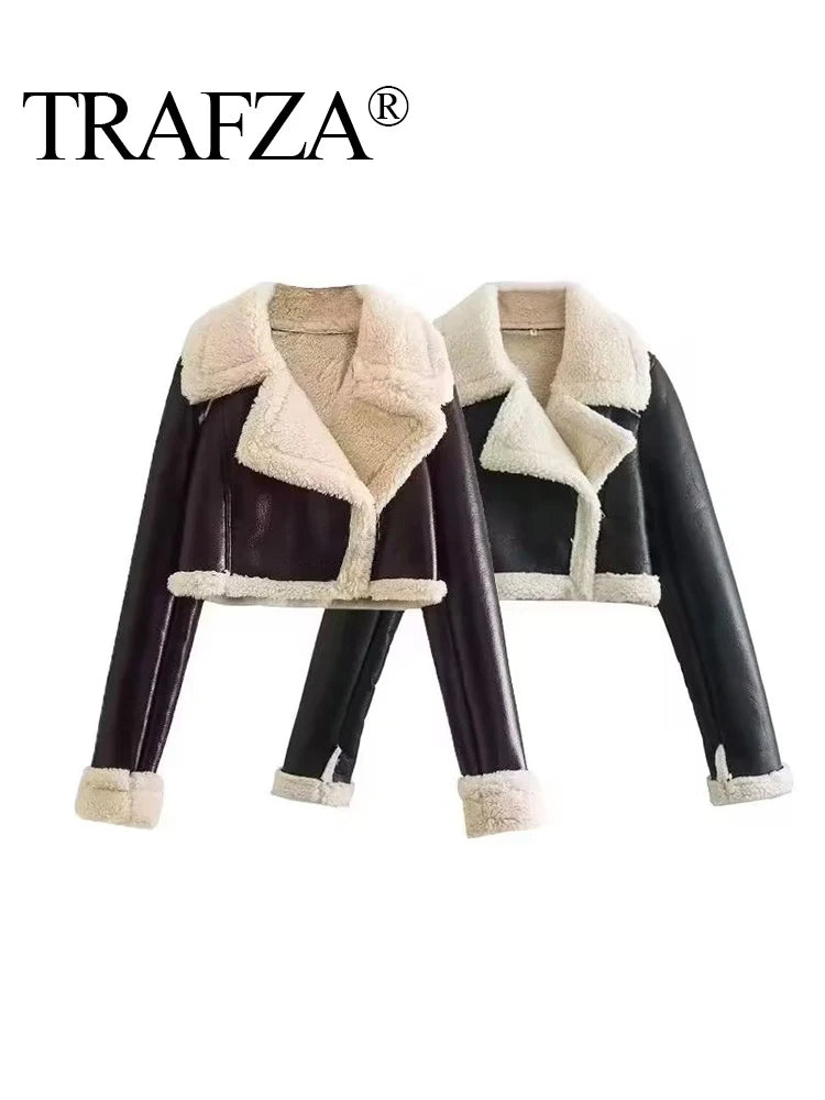 TRAFZA Women Thick Warm Coat Vintage Solid  Jackets Autumn Winter Casual Outerwear-JC-1049