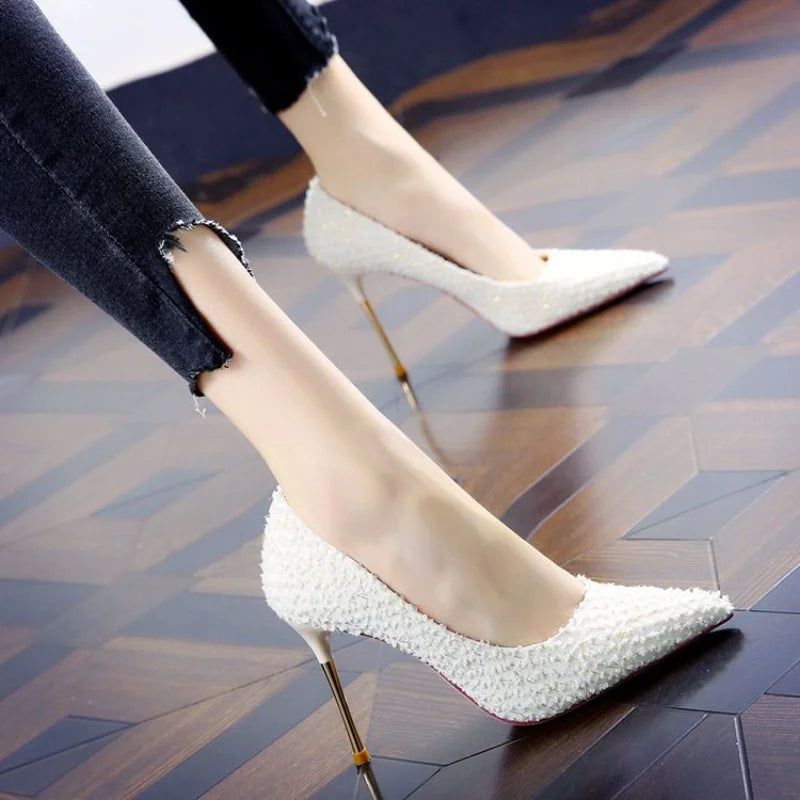 New High Heels Elegant Ladies Stilettos Womens Pointed Black Etiquette Professional-SH-1174