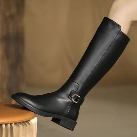 Women Leather Boots Ladies Long Black Botas SH-1033