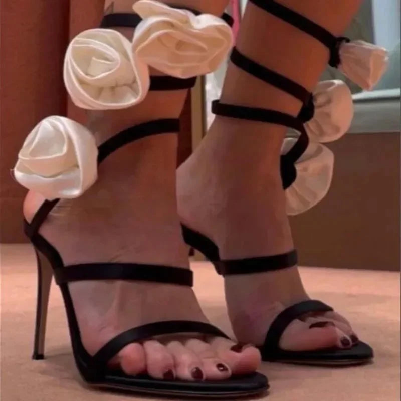 Women's Round Toe Silk Rose Slotted Sandals-SH-1089-2