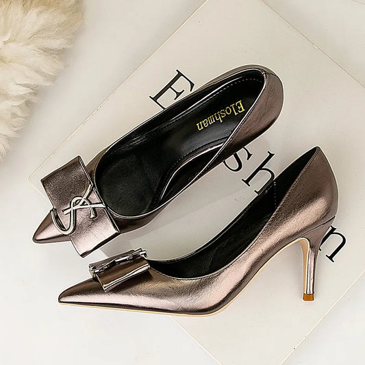 Women YS Luxury Brand Pumps Wedding Heels Metallic Silver Event-SH-1177