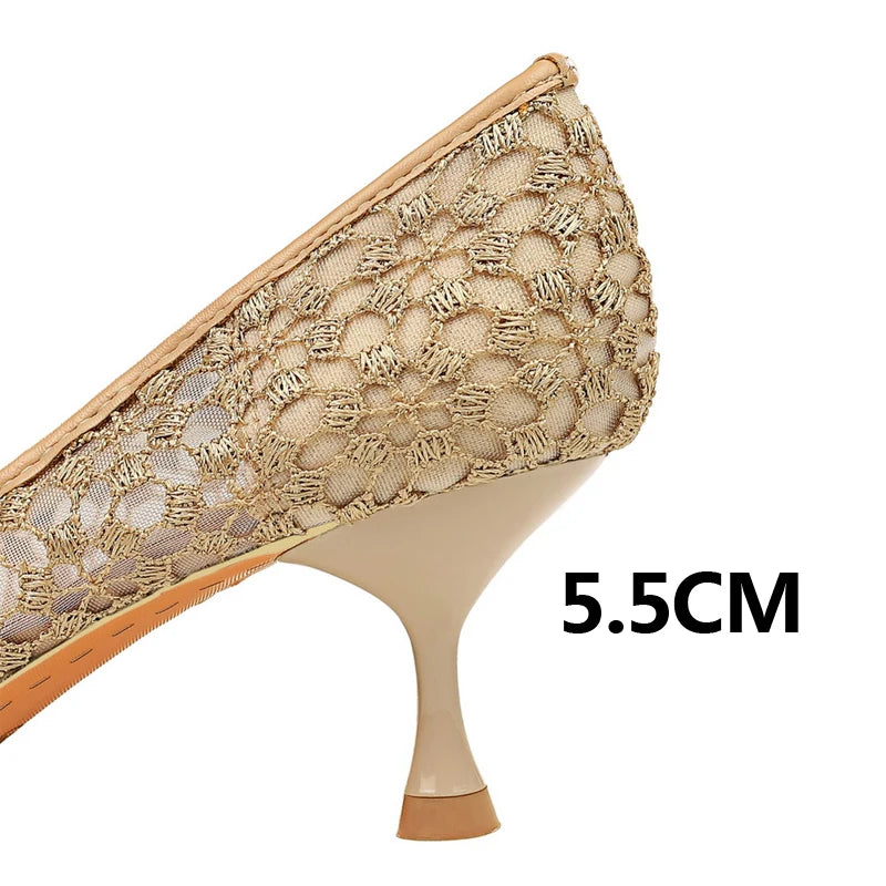 Women Mesh Sandals Cutout Banquet Stiletto Ladies Sandals Heels- SH-1056