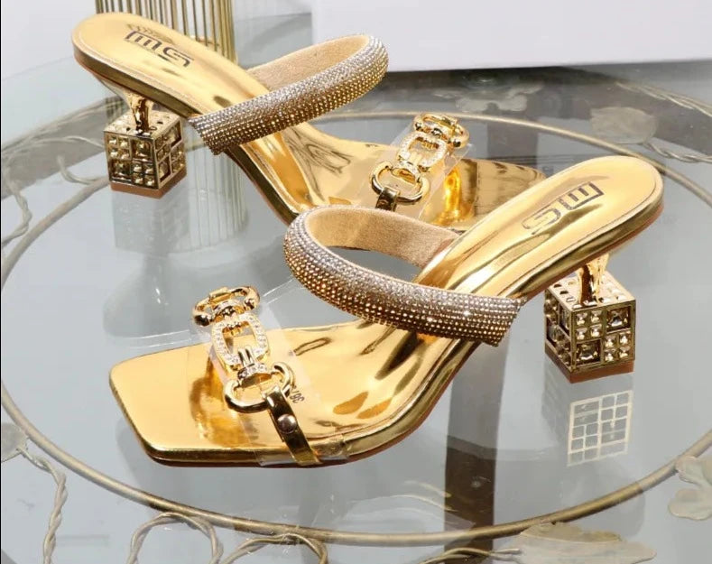 Women's slippers belt metal shaped square Alien wearing-SH-1102