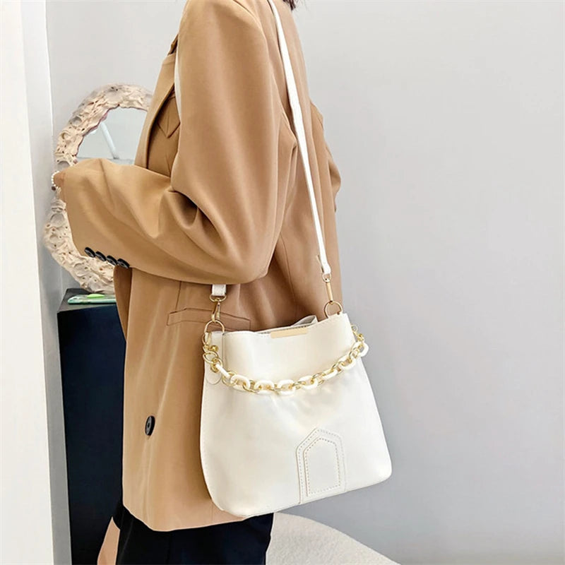 Elegant Female Chain Tote Bucket Bag Women Chain Pu Leather-BG-1071