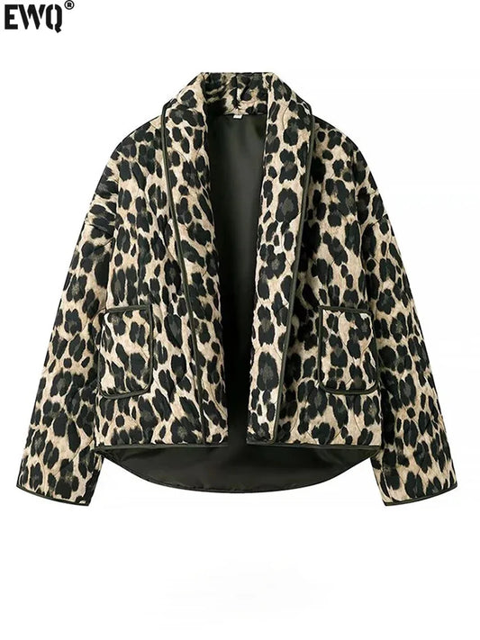 European Style Cardigan Leopard Print Jacket Loose Casual Top Coat Women -JC-1024