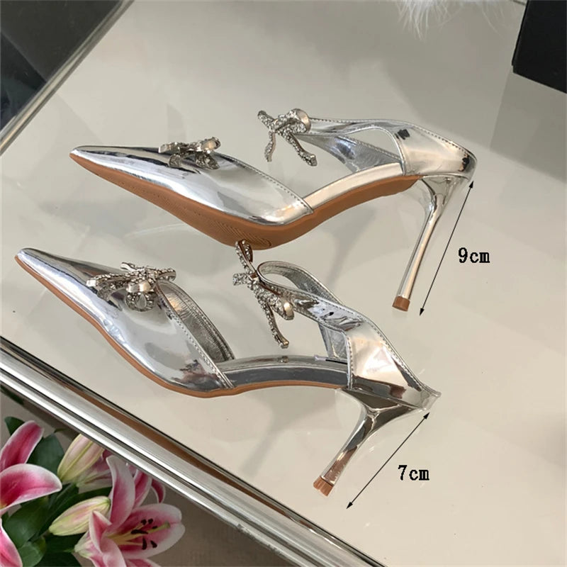 Women Summer Crystal Butterfly-knot Pointed Female Pumps-SH-1083