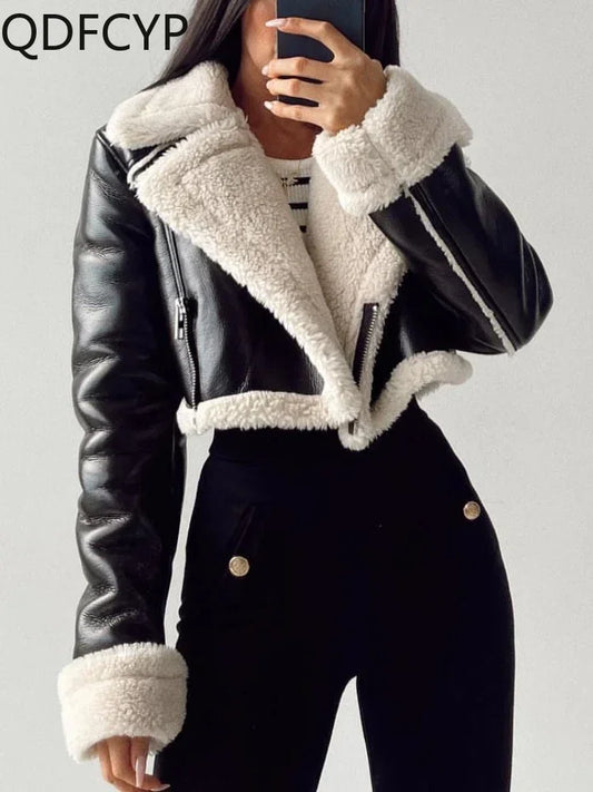 Women's Jacket Vintage Zippers Faux Leathers Casual Short Soft Warm Coat -JC-1027