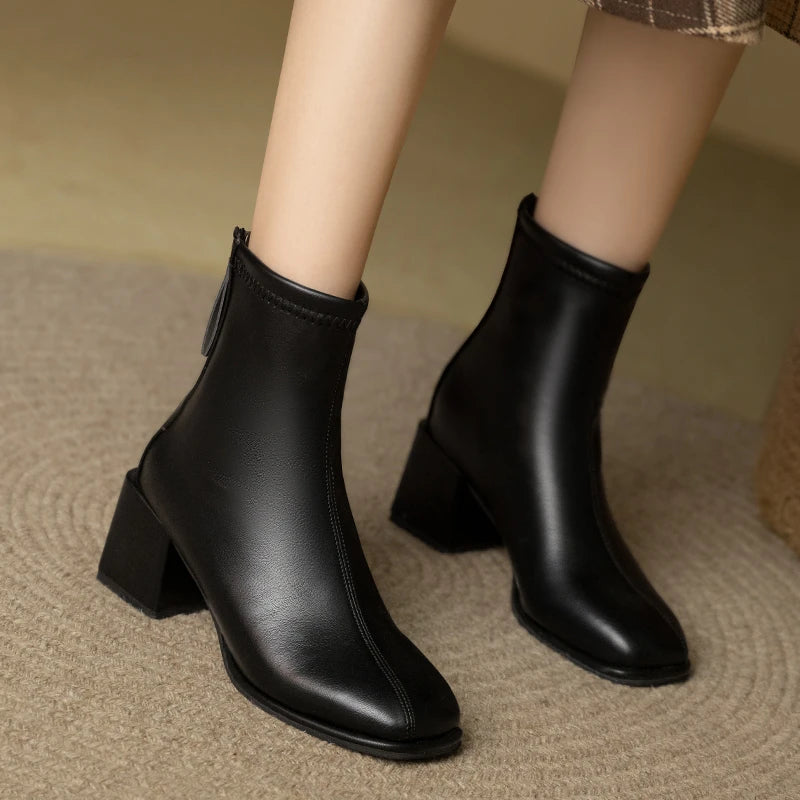 Back Zipper Fashion Boots Women Heel Leather Suede Versatile Boots-SH-1191