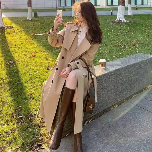 Trench Coat Women Double-Breasted Trenchcoat Female Casual Coat Windbreaker Outwear Raincoat Streetwear-JC-1054