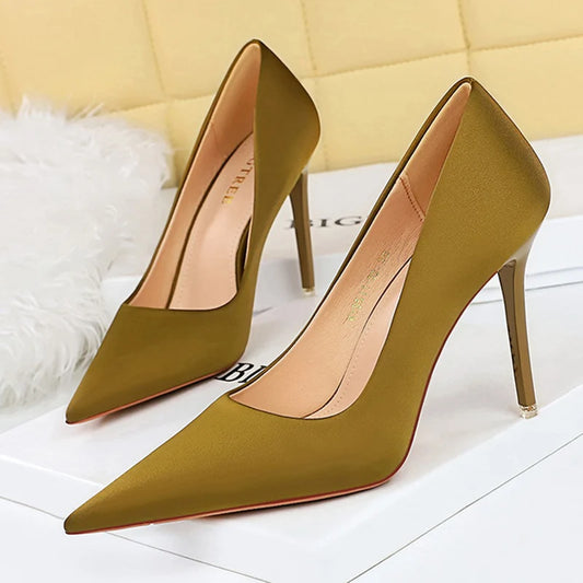 Women 7.5cm 10.5cm Scarpins Silk Satin Pumps Heels Office Lady Plus Size 34-43-1015