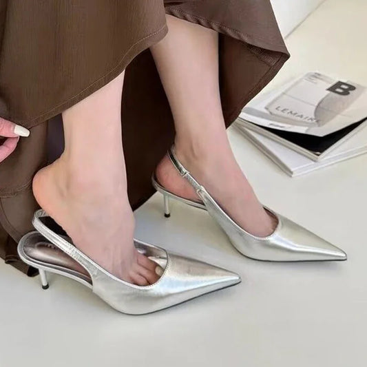 Women Silver backs Pointed Woman Sandals Heels Solid- SH-1055