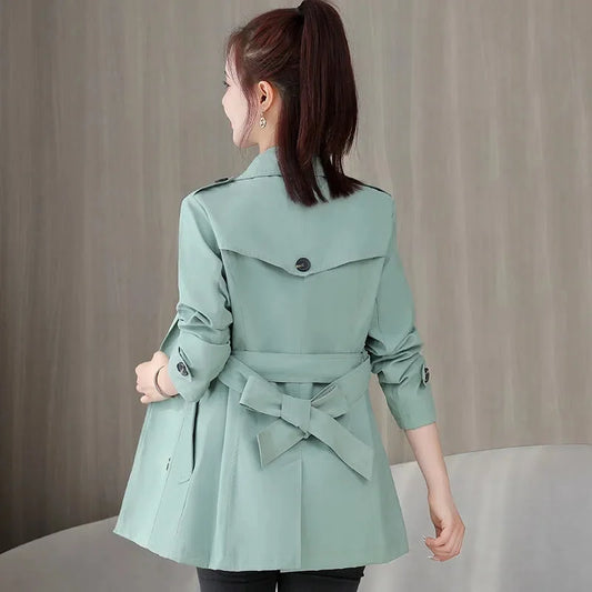 Women's Jacket Casual Windbreaker Female Double-breasted With Belt Outerwear-JC-1051