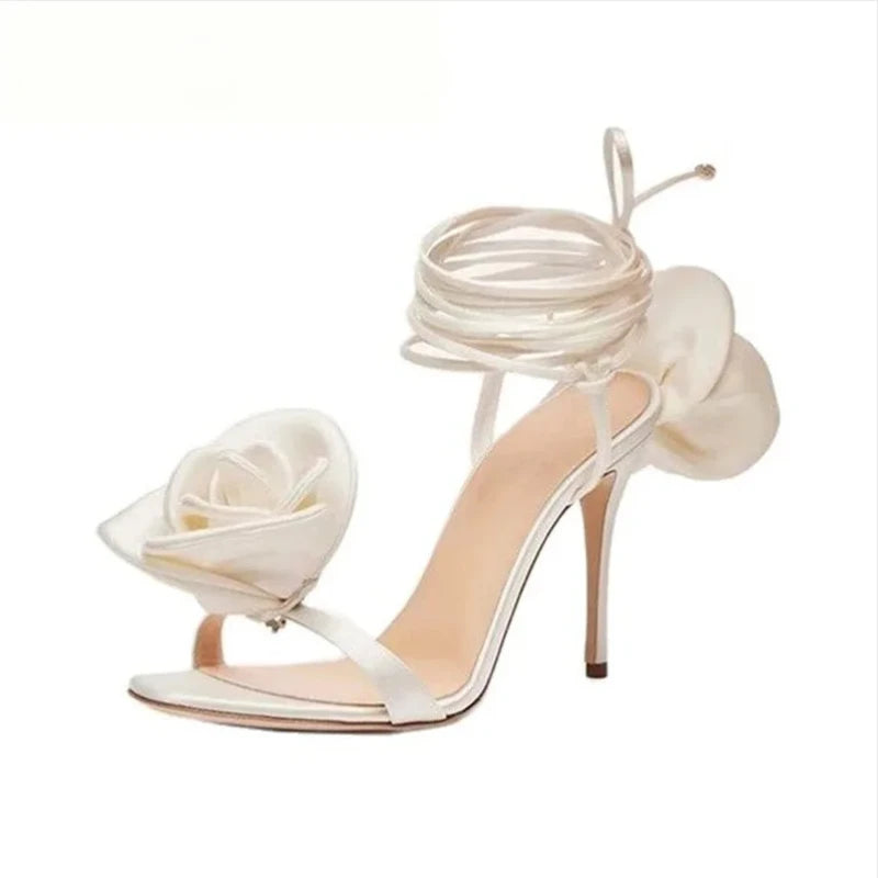 Women's Round Toe Slender Silk Rose Sandals-SH-1089-1