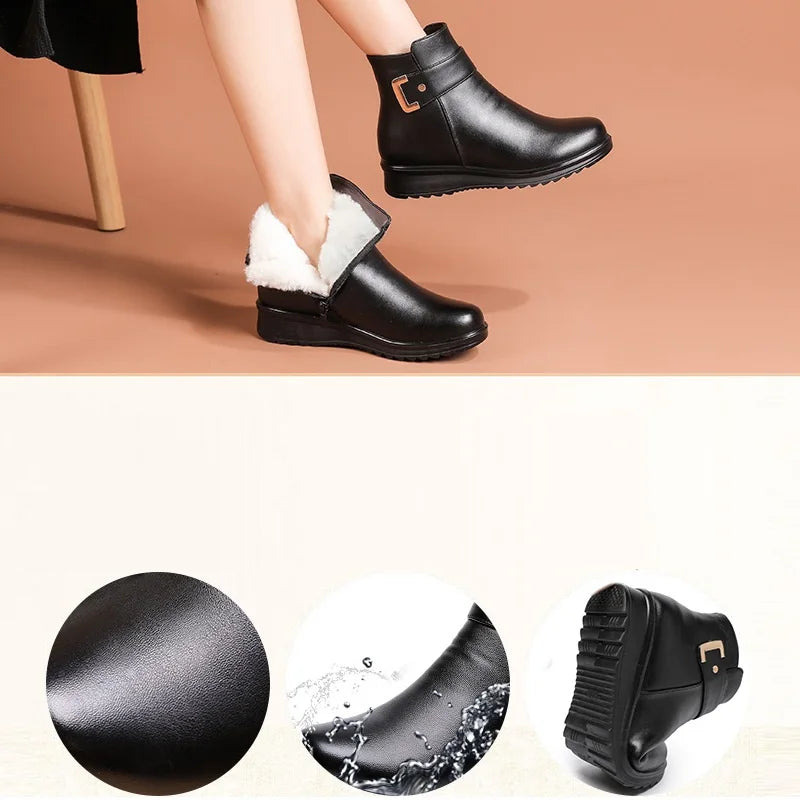 High Quality Fashion Winter Boots Leather Warm Fur Ankle Boots-SH-1196