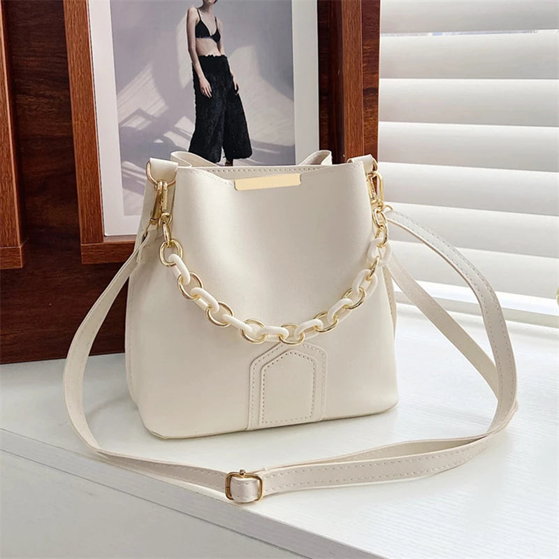 Elegant Female Chain Tote Bucket Bag Women Chain Pu Leather-BG-1071