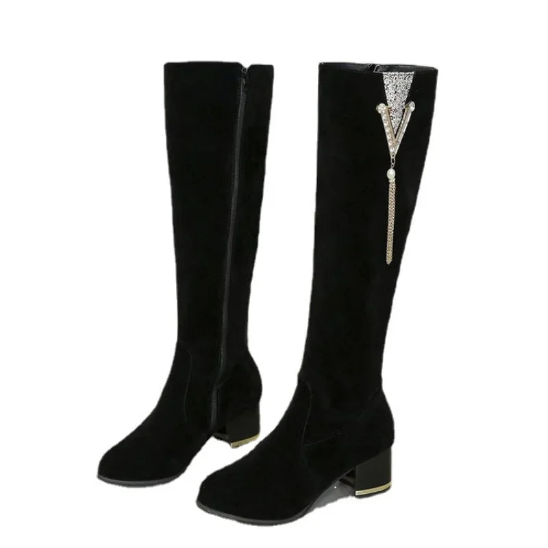 Women Long Boots Thick Boot Zipper Knight Boot- SH-1048