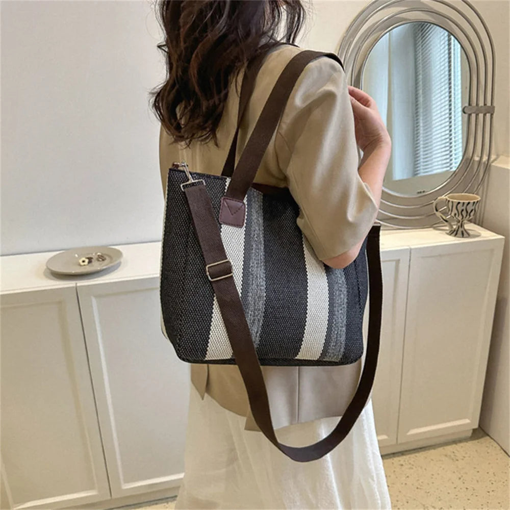 Women's Shoulder Bags Striped Shopper Fashion Capacity Handbags Casual Bag-BG-1051