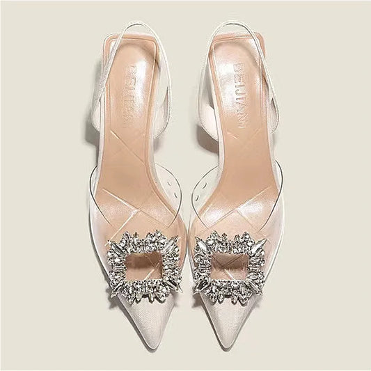 Spring and Autumn Fashion Heels New Banquet Comfortable Crystal Transparent Solid Color Pointed Toe Women's-SH-1172