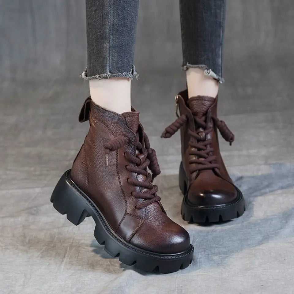 Booties Chunky Platform Fur Short Shoes for Women Biker Female Ankle Boots Combat Punk Style-SH-1198