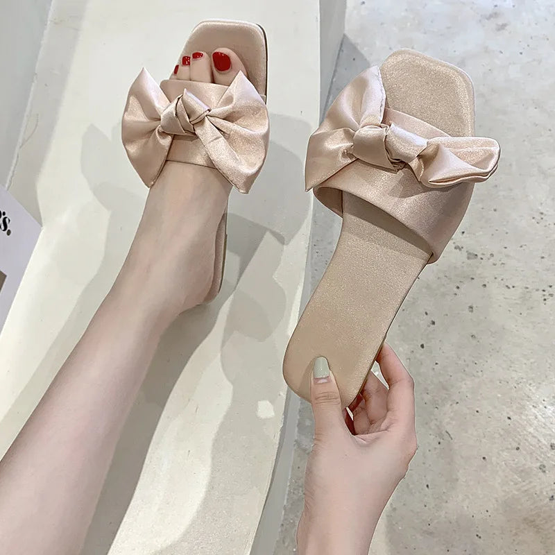 Women Home Satin Bridesmaid Wedding Slippers With Silk Big Bow-SH-1129