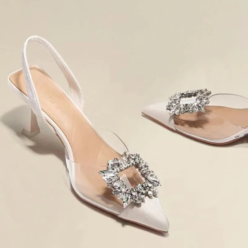 Spring and Autumn Fashion Heels New Banquet Comfortable Crystal Transparent Solid Color Pointed Toe Women's-SH-1172