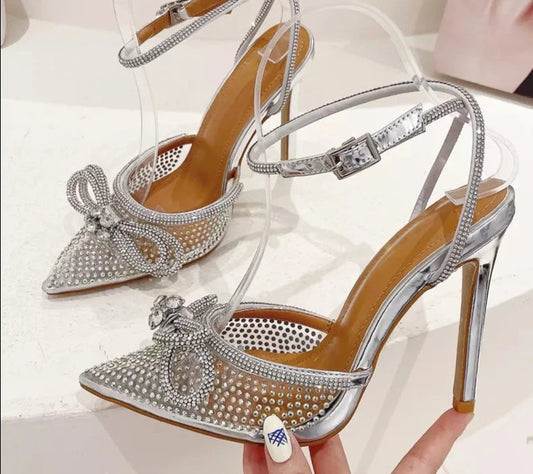 Eilyken PVC Transparent Women High Heels Butterfly-knot CRYSTAL Pointed Toe- SH-1059