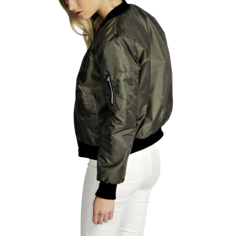 Women Jackets Tops Basic Bomber Coat Casual Slim Fit Outerwear-JC-1045