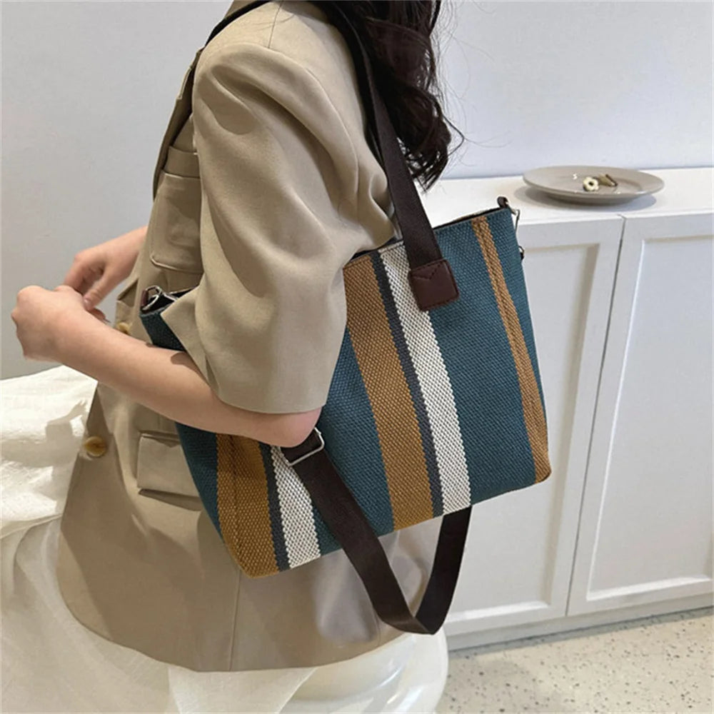 Women's Shoulder Bags Striped Shopper Fashion Capacity Handbags Casual Bag-BG-1051