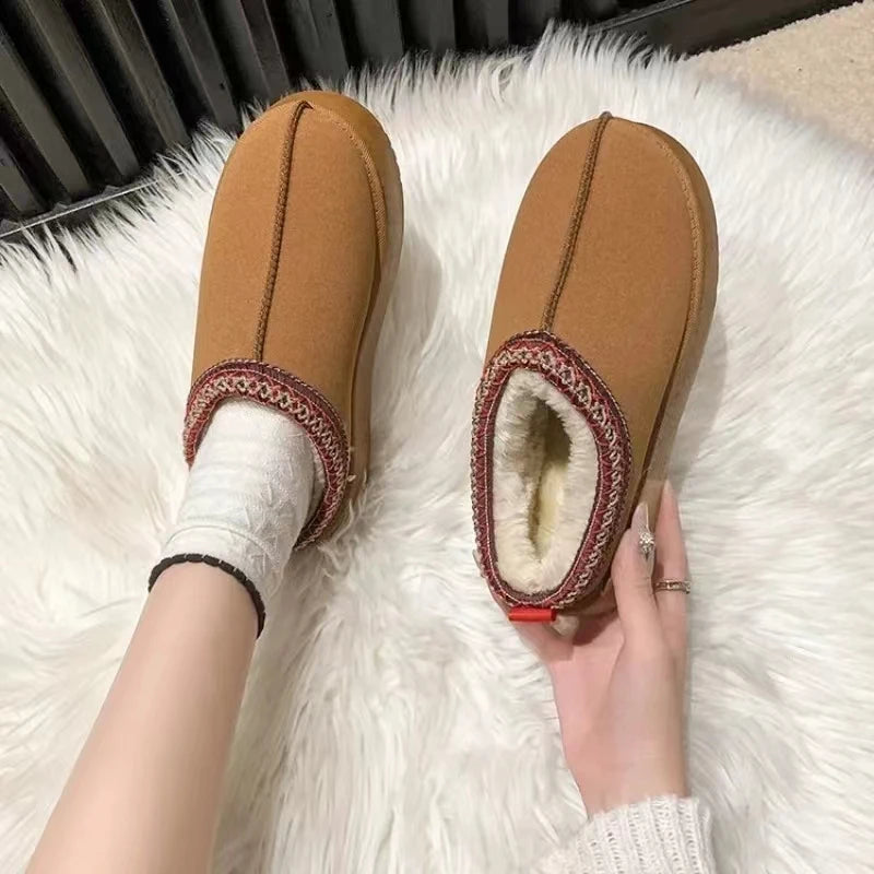 Winter Women Leather  Lazy Loafers Boots Woman Lady Flat Bottine Botas SH-1036