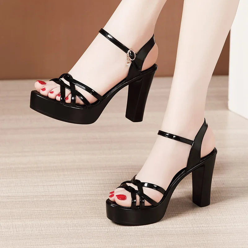 Women's Sandals Heels Patent Leather Platform Summer-SH-1100