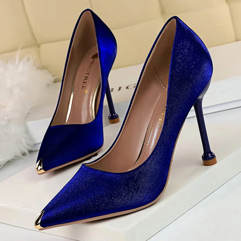 Women High Heels Sandals Metal Wedding Satin Heels Luxury Sandals Office Prom Classic Escarpins-SH-1178