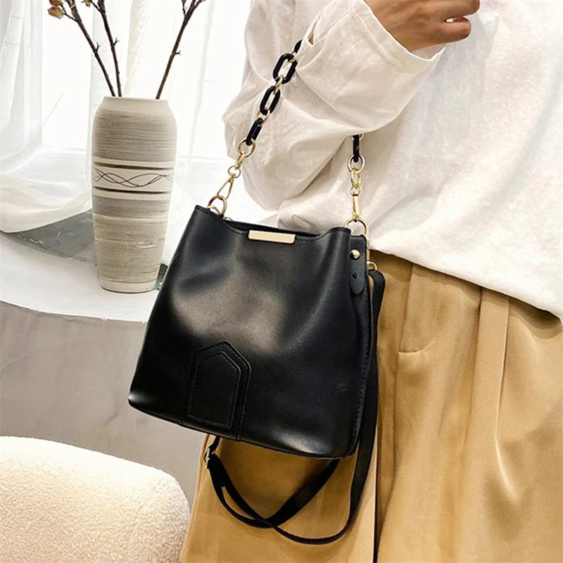 Elegant Female Chain Tote Bucket Bag Women Chain Pu Leather-BG-1071