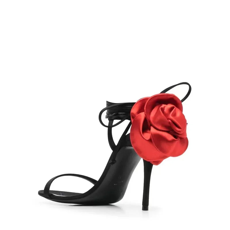 Women's Round Toe Slender Silk Rose Sandals-SH-1089-1